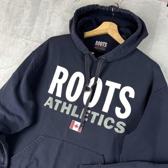 Roots Other - Vintage Roots Canada Hoodie Athletics Flag Logo Men Size Large Fleece Navy Y2K